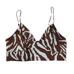 NIA Zebra Print‎ Smocked Cami Crop Top Brown White Size S Club Y2K Summer
